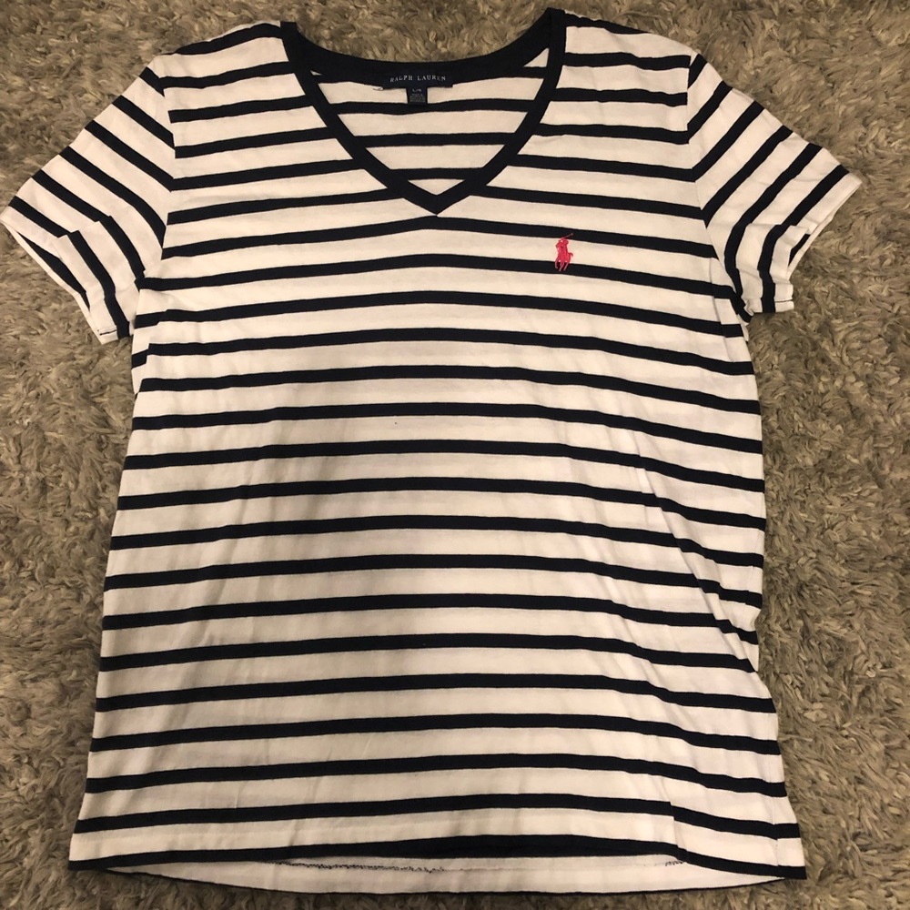 Ralph Lauren Navy Striped V-Neck